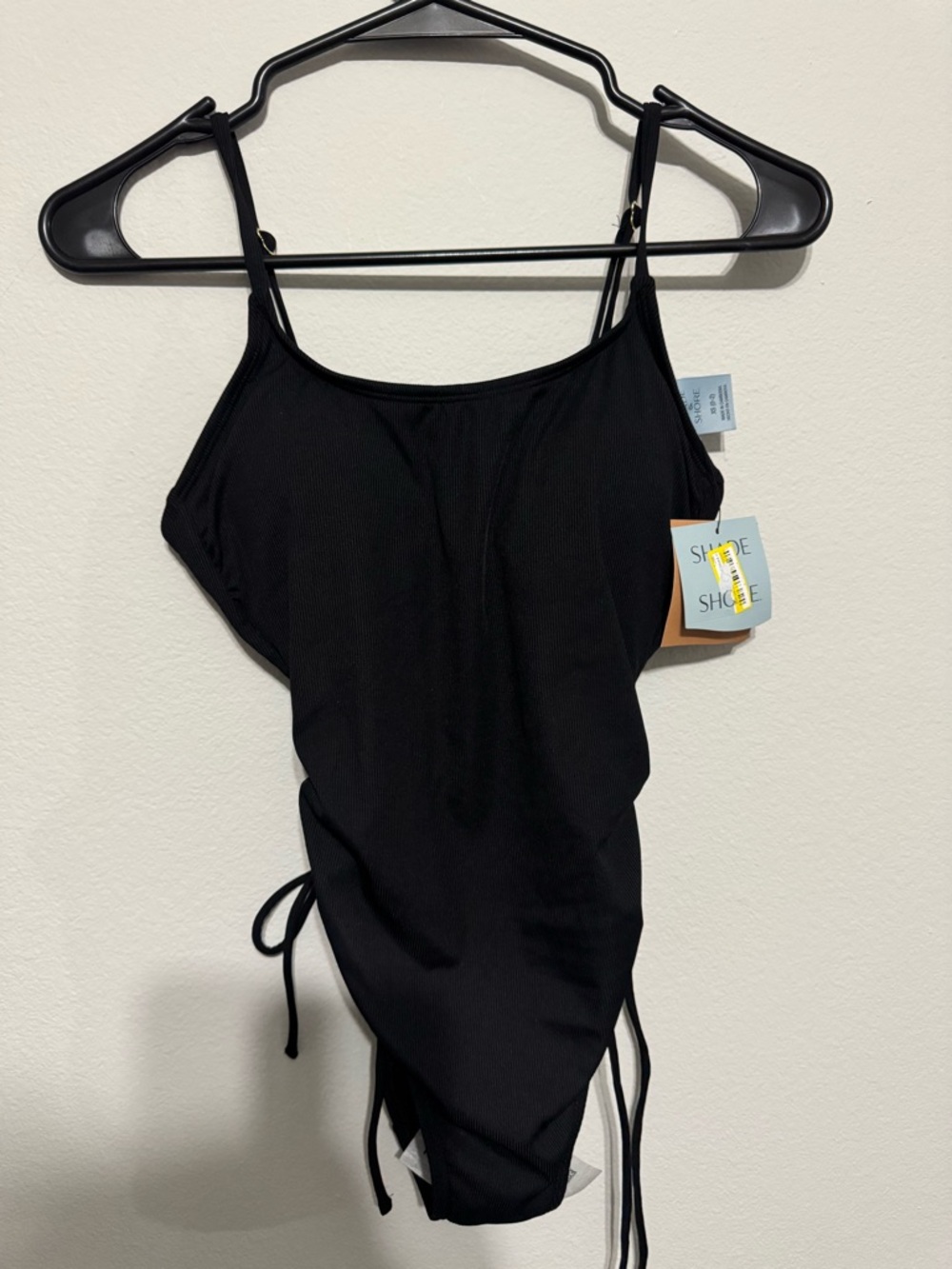 Shade & Shore Black Ribbed One-Piece Swimsuit